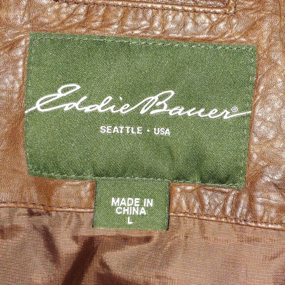 Eddie Bauer 100% Genuine Lamb  Distressed Leather Jacket Size L Brown - Picture 2 of 12